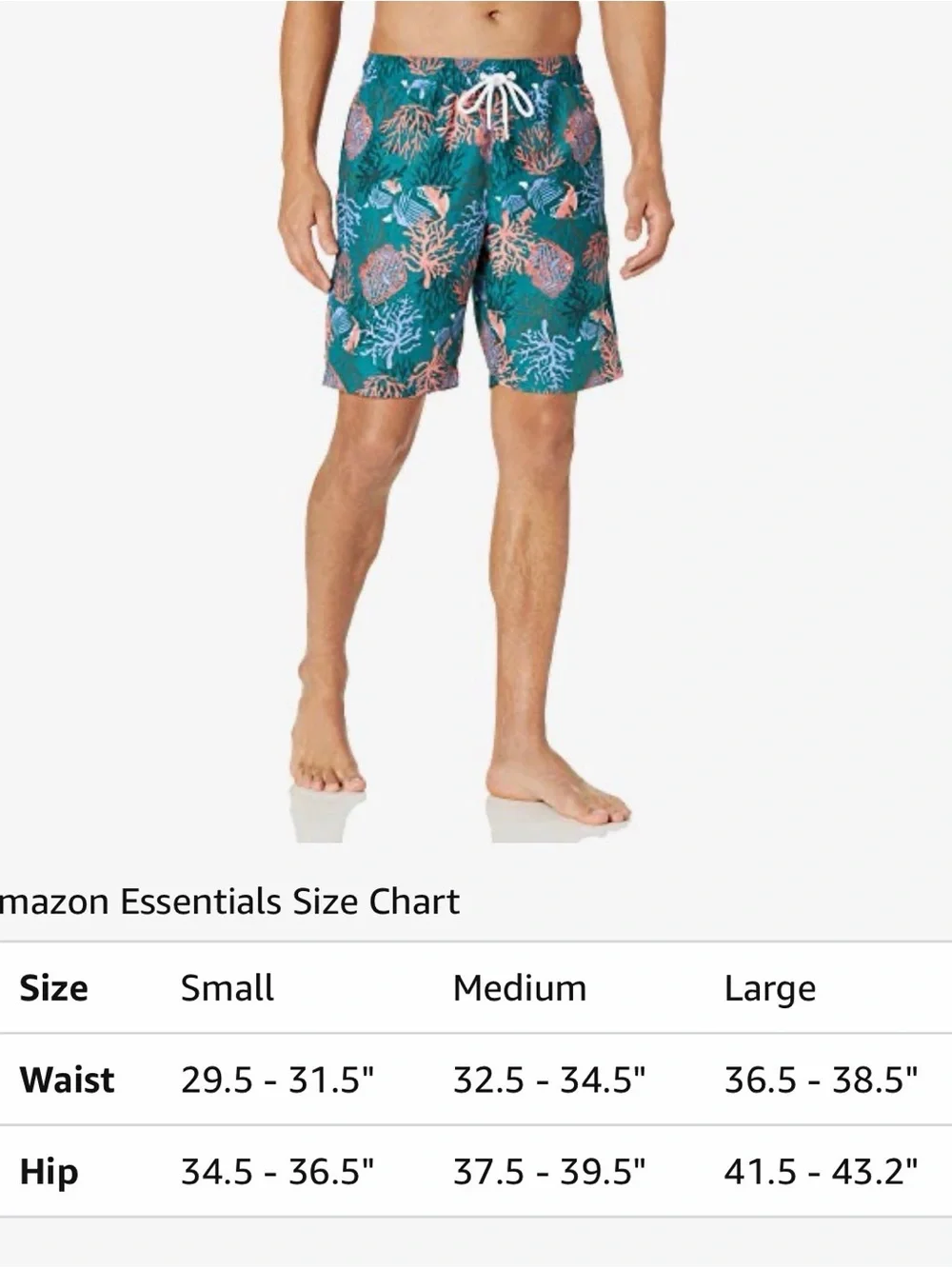 Amazon Essentials Teal Swim Trunks with Pink Coral Print